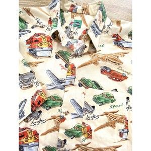 Johnny Cotton Yellow Cars Airplanes All Over Print Short Sleeve Shirt Mens XL